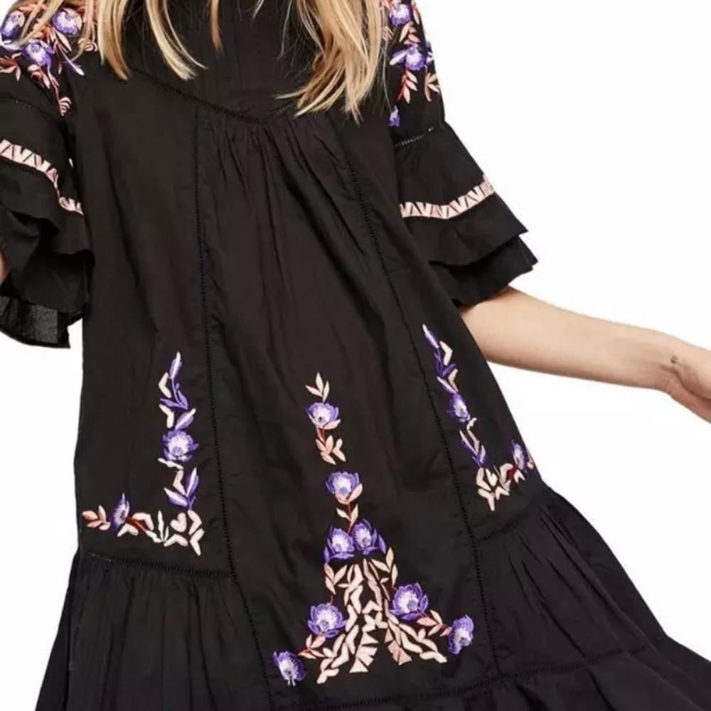 Free People Pavlo Embroidered Dress Women's Size S Babydoll Mini Floral Boho - Picture 7 of 12